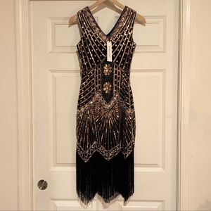 BAYBEYOND Flapper 1920's Sequin Dress - Women's XS - Black & Gold